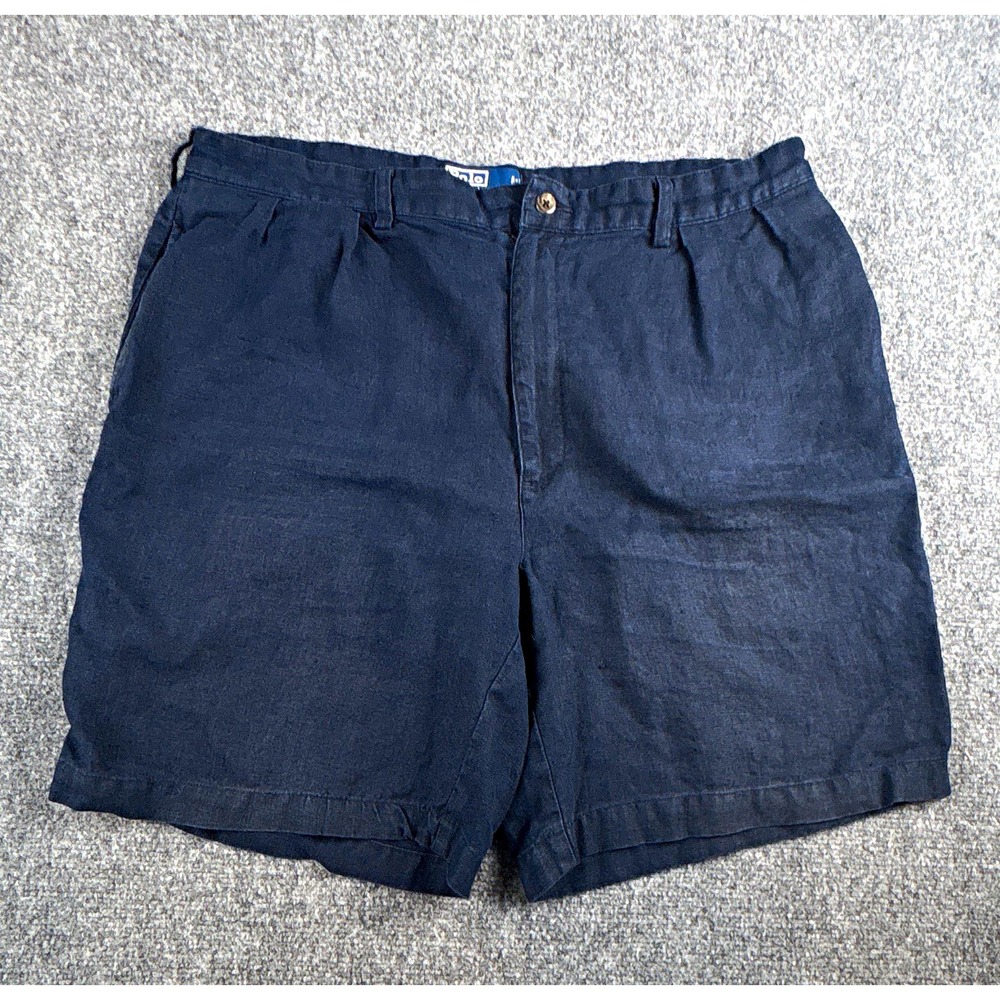 Vintage Polo Ralph Lauren Tyler Short 100% Linen Pleated Navy Blue Size 38